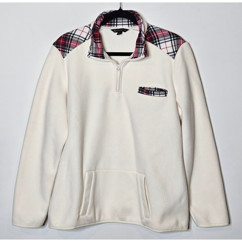 Brooks Brothers Plaid Fleece‎ Womens XL Pullover Quarter Zip Trim Sweatshirt